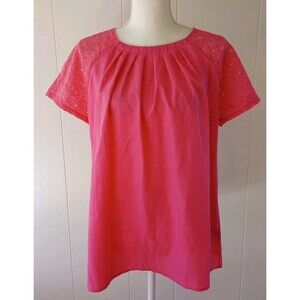 Worthington XL Blouse Lace Short Sleeves Pleated Bubblegum Pink Easter Valentine